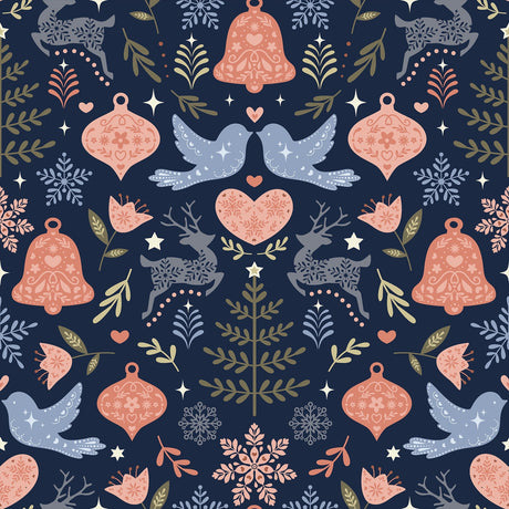 Scandi Boho Folk Art Christmas fabric design by Sandra Herrgott Designs