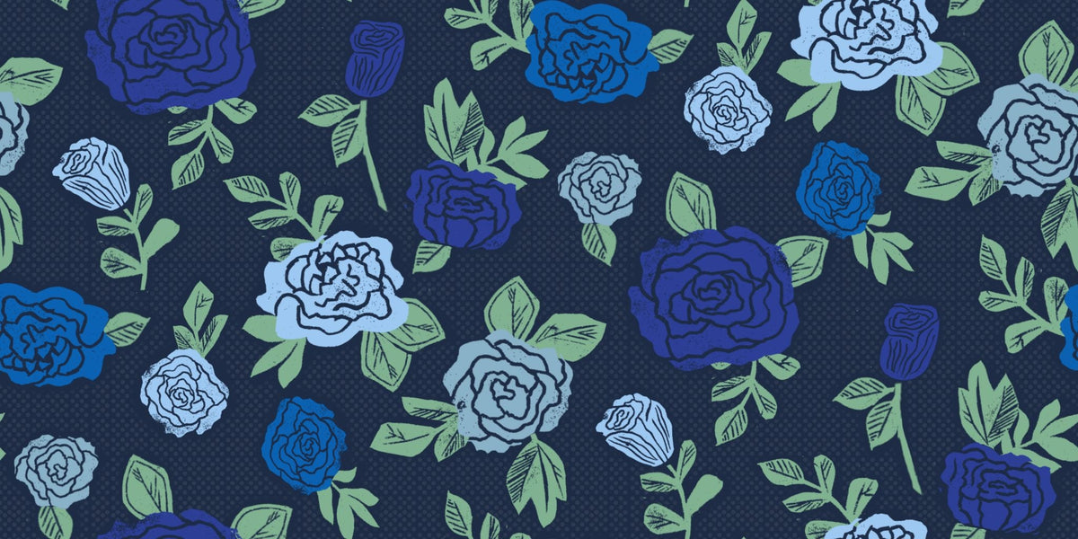English Roses Blockprint by Marie Le Moal, cushion fabric
