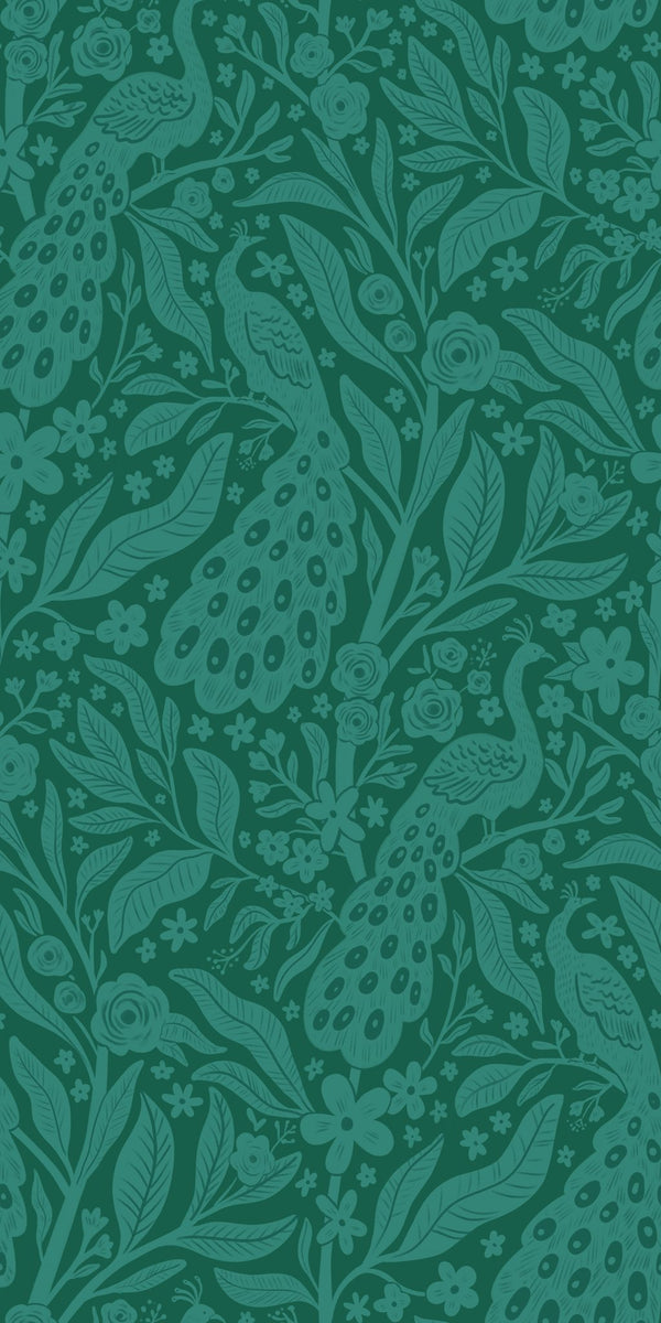 Ornate Peacocks and Florals — Emerald Green