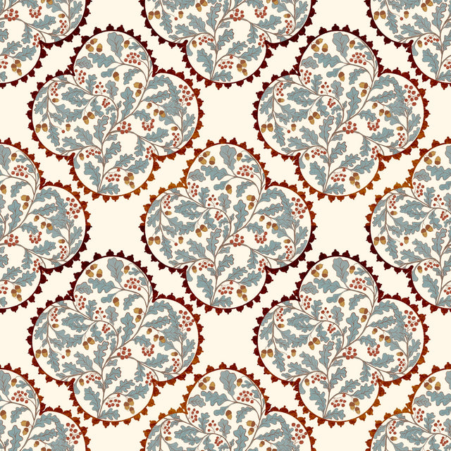 Oak leaf damask medallion — Dusty blue brown on cream