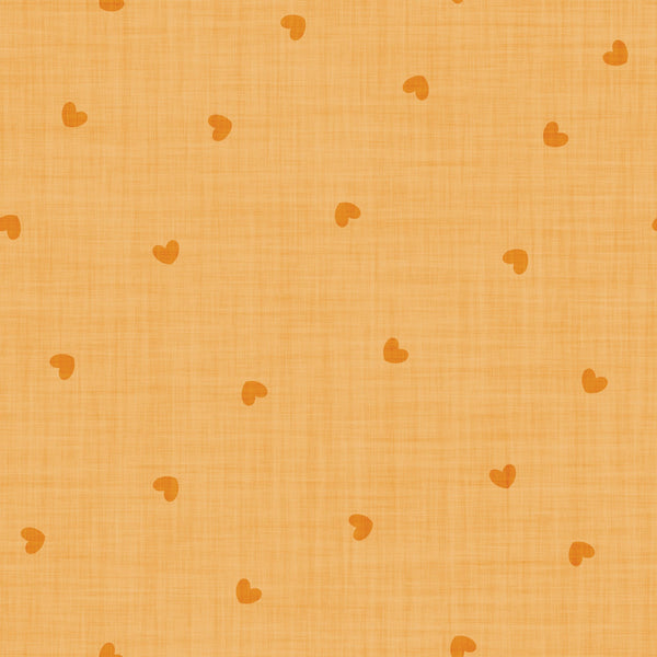 Sparse tossed valentine hearts on linen texture for cozy farmhouse lovers — orange