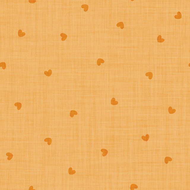 Sparse tossed valentine hearts on linen texture for cozy farmhouse lovers — orange