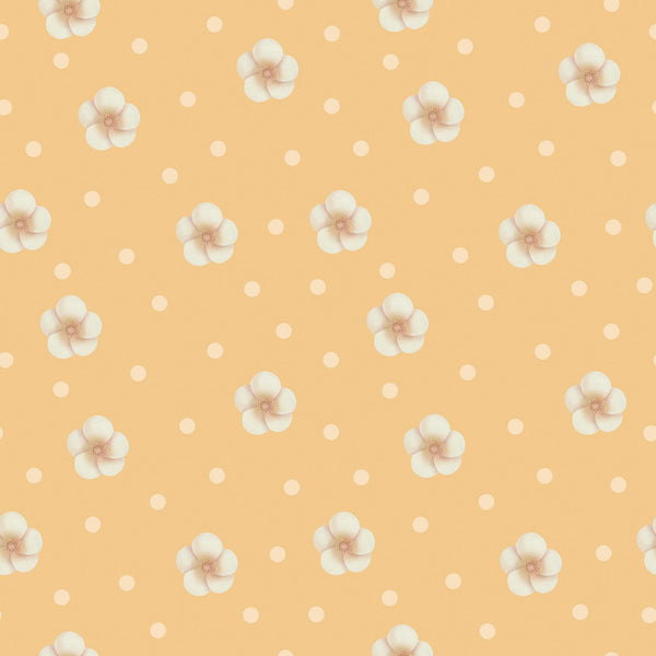 Tossed hand-painted daisy flower blossoms with dots for a baby girl nursery — dark peach