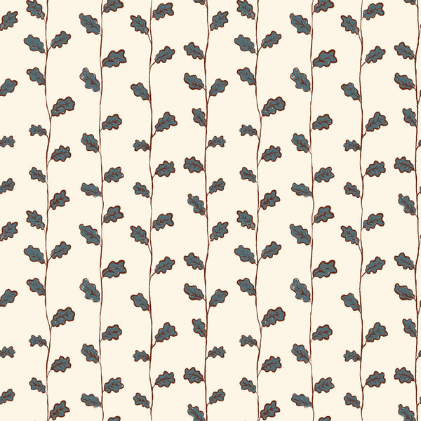 Tiny oak leaf stripe coordinate — Brown and blue on white