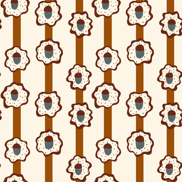 Acorn stripe coordinate — Rust brown blue on white