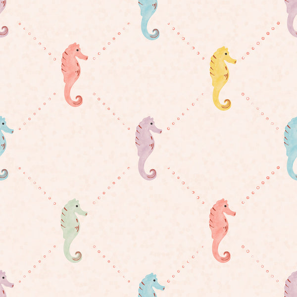 Soft coral, aqua blue, yellow, mint, and lavender