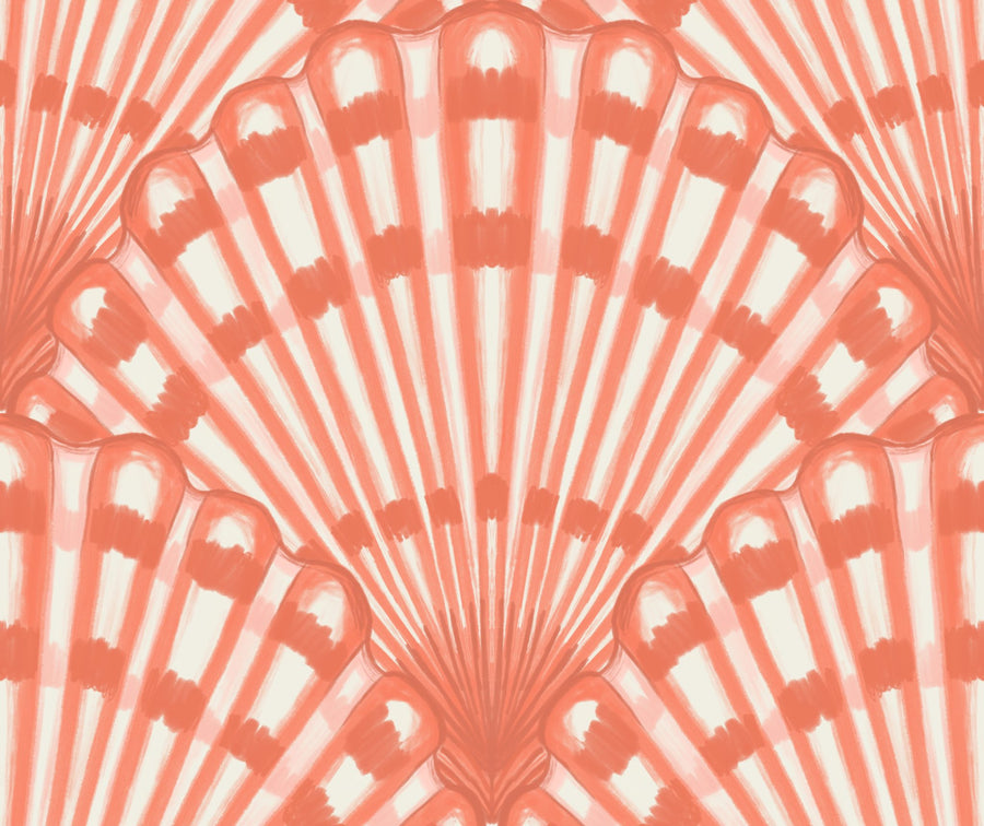 Art Deco Boho Shells Coral - Rusty Red Coastal Scallop Fan
