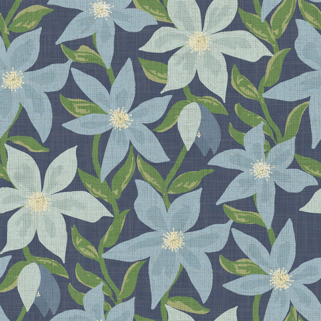Clematis Climb | Floral Vines — Denim Blue