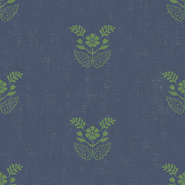 Organic Floral Block Print — Indigo Blue Denim