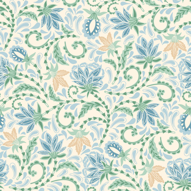Sage green, Blue, Cream