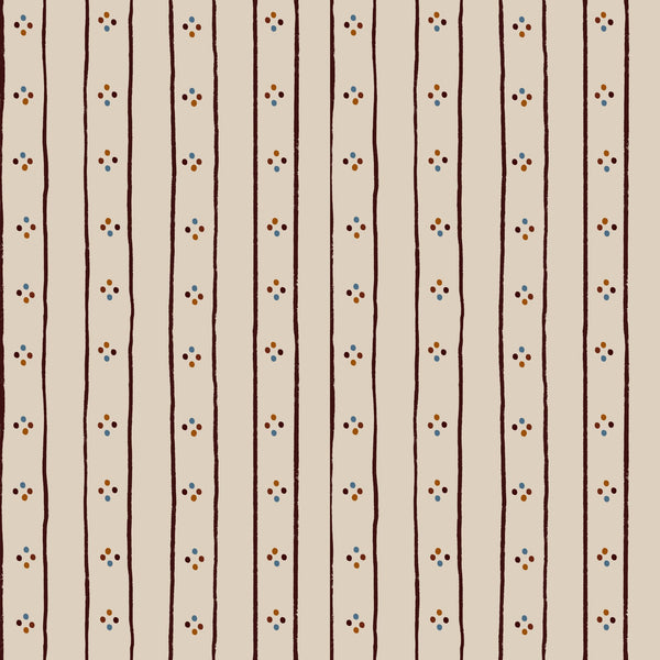 Brown vintage stripes and dots on beige — Brown and beige