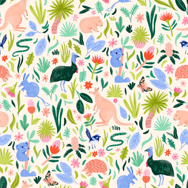 Native Australian Animals Plants and Flowers — Cream