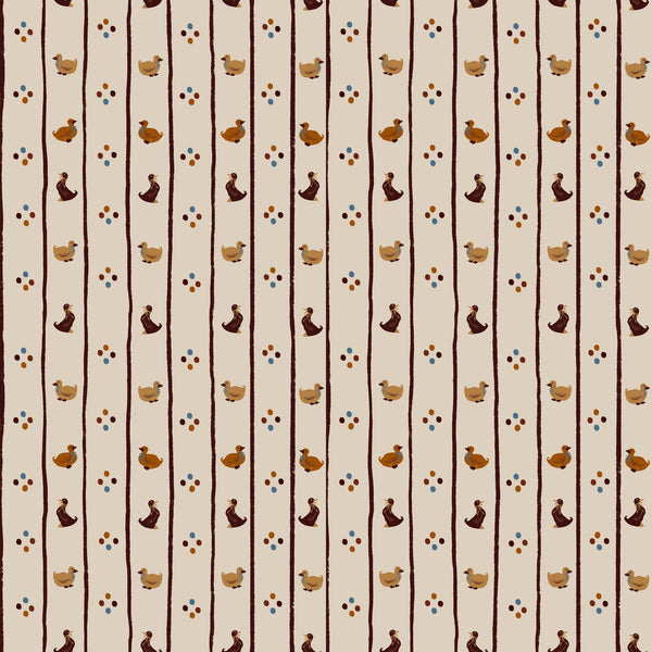 Vintage ducks and stripes brown on beige medium — Brown on beige