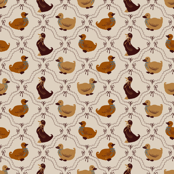 Vintage ducks brown on beige — Brown and beige