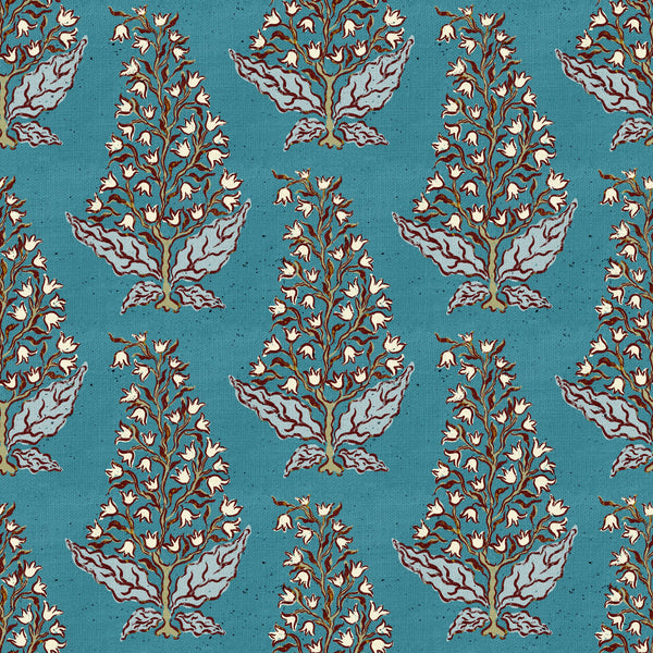 Botanical paisley block print — White and blue
