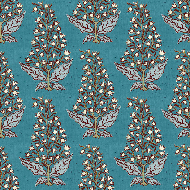 Botanical paisley block print — White and blue