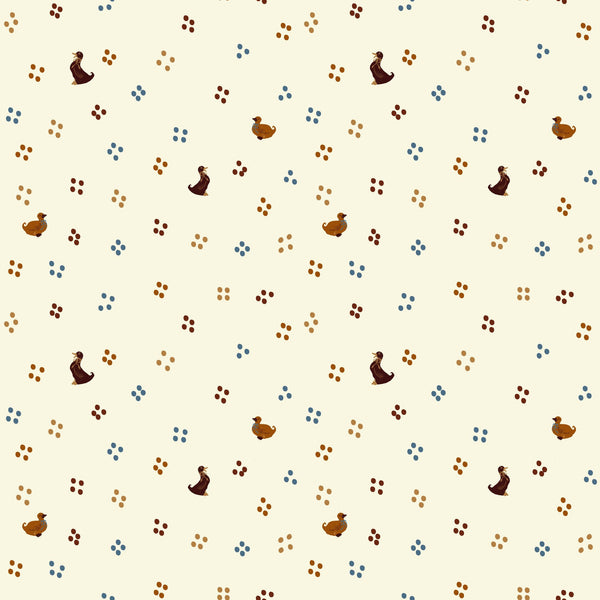 Ditsy Small Ducks & Dots – Brown on Cream — Brown and cream white