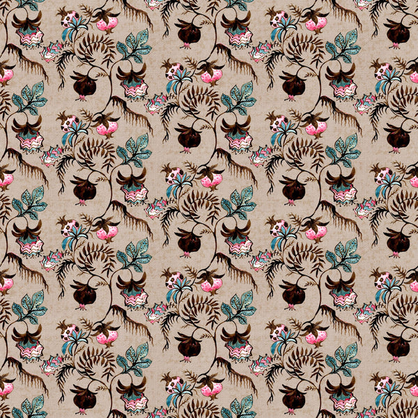 Historical hand drawn botanical vines — Brown and pink on beige