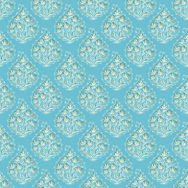 Block print Paisley teardrop — Sky blue and white