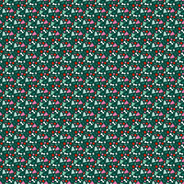 Dog Christmas Ditsy — Deep Green